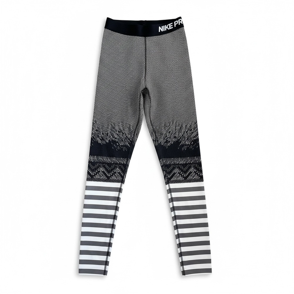 Nike Pro Dri-FIT Women’s Leggings XS Black Gray Mesh Ombre Stripe Training